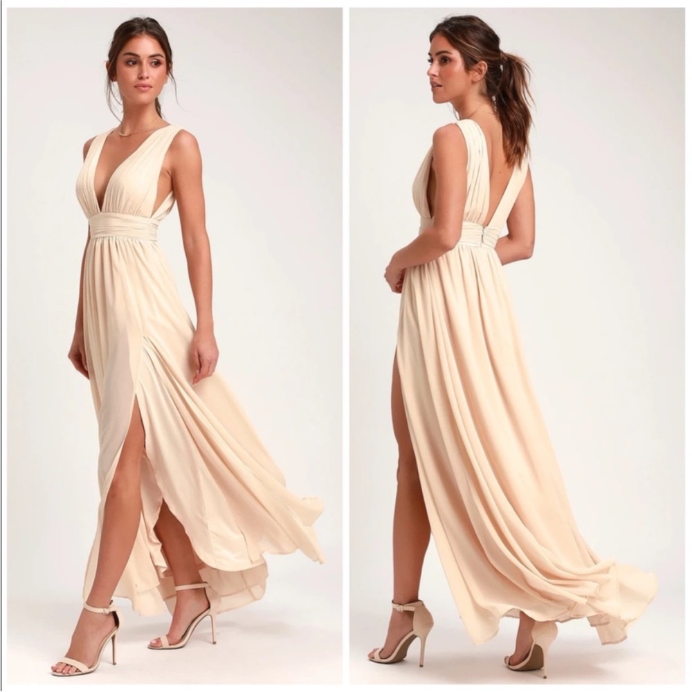 Lulus Heavenly Hues Blush Maxi Dress Bridesmaid Wedding Prom‎ Size Small